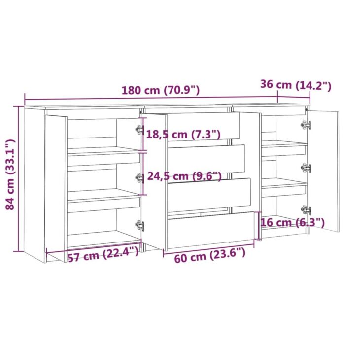 Vidaxl Side Cabinets 3 Pcs White Solid Pinewood