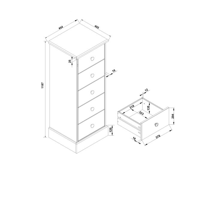 Cotswold 5 Drawer Narrow Chest
