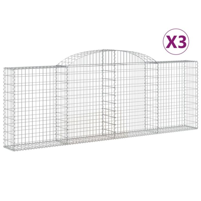 Vidaxl Arched Gabion Baskets 3 Pcs 300x30x100/120 Cm Galvanised Iron