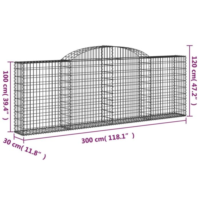 Vidaxl Arched Gabion Baskets 3 Pcs 300x30x100/120 Cm Galvanised Iron