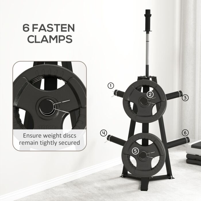 Sportnow Weight Tree Weight Rack For 5cm Weight Plates And Barbell Bar With 6 Fasten Clamps, 300kg Capacity