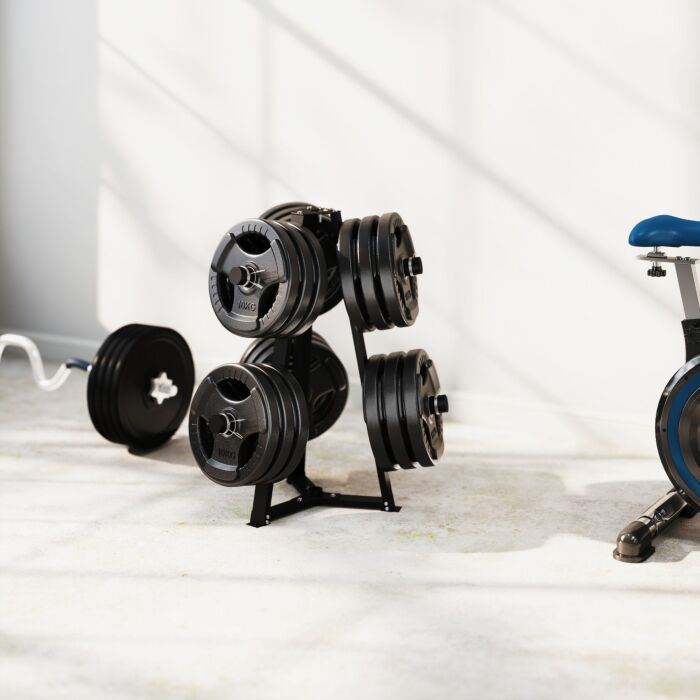 Sportnow Weight Tree Weight Rack For 5cm Weight Plates And Barbell Bar With 6 Fasten Clamps, 300kg Capacity