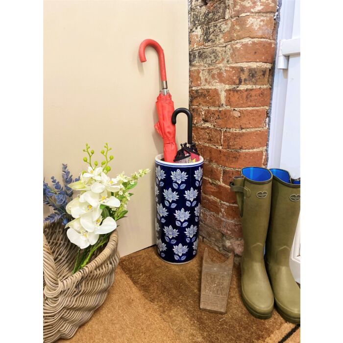 Blue With White Flower Umbrella Stand