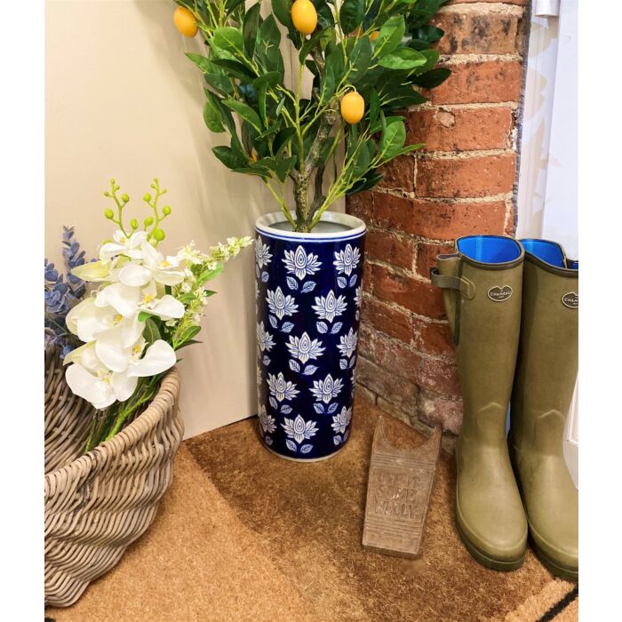 Blue With White Flower Umbrella Stand
