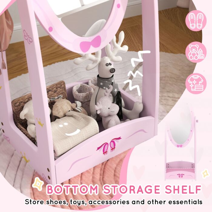Aiyaplay Kids Full Length Mirror, 360° Rotating Children Standing Mirror With Storage Shelf, Pink