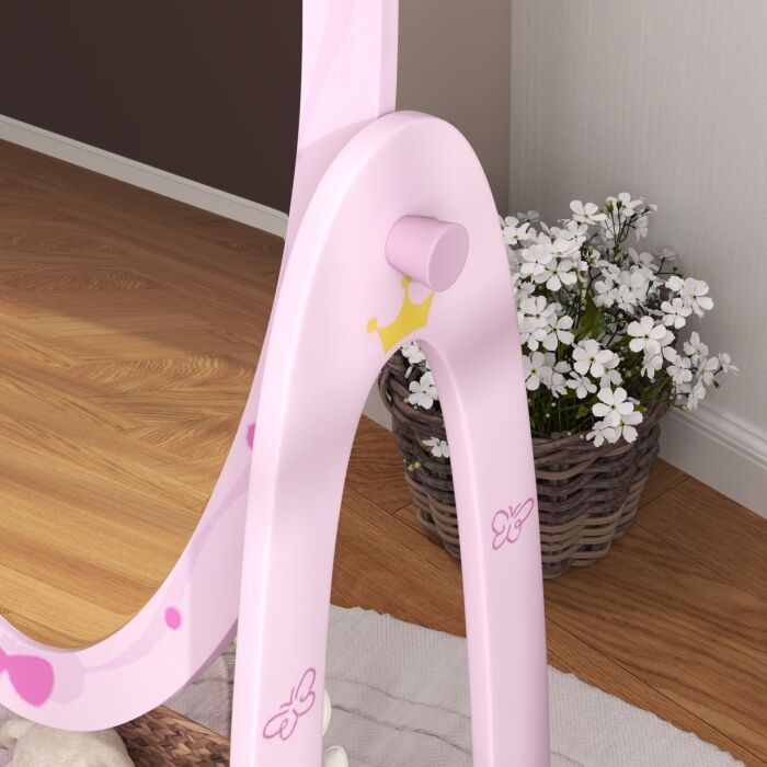 Aiyaplay Kids Full Length Mirror, 360° Rotating Children Standing Mirror With Storage Shelf, Pink
