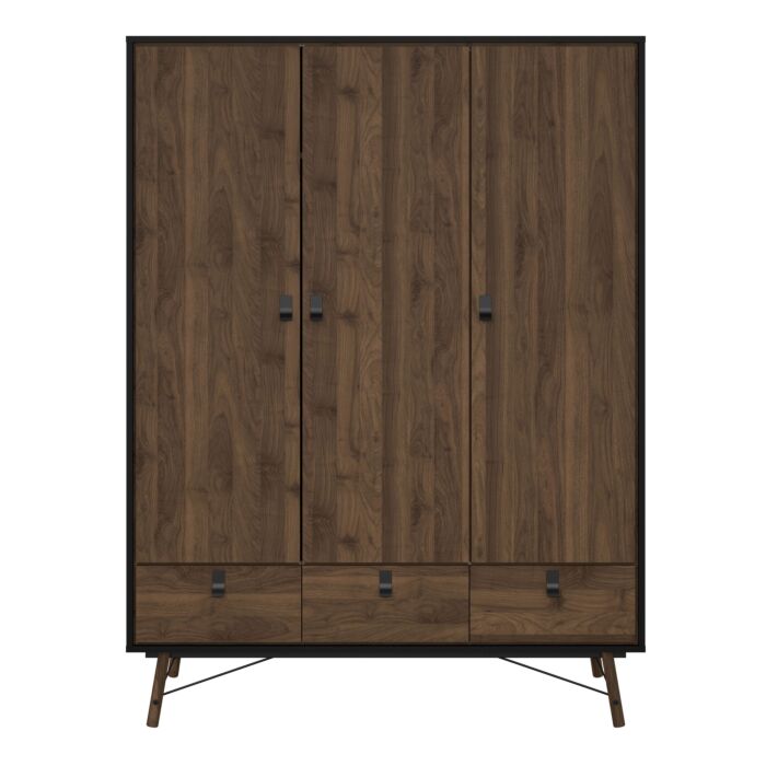Ry Wardrobe 3 Doors + 3 Drawers In Matt Black Walnut