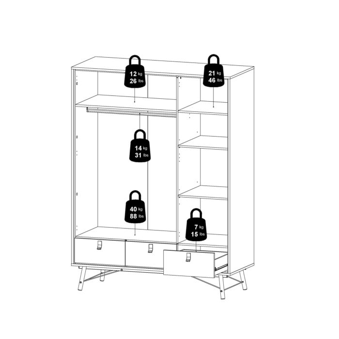 Ry Wardrobe 3 Doors + 3 Drawers In Matt Black Walnut