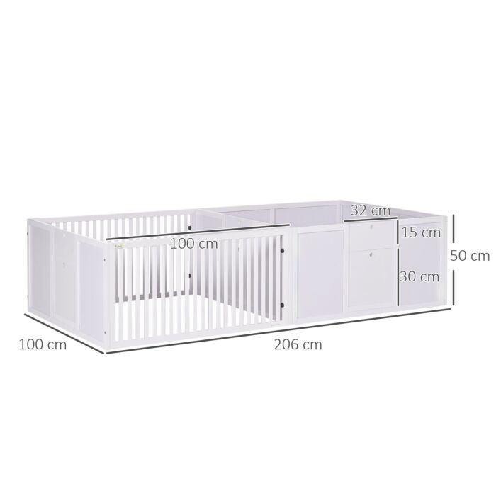 Pawhut 7 Panels Playpen With 3 Doors For Baby Dogs, Two-room Design Puppy Whelping Box - White
