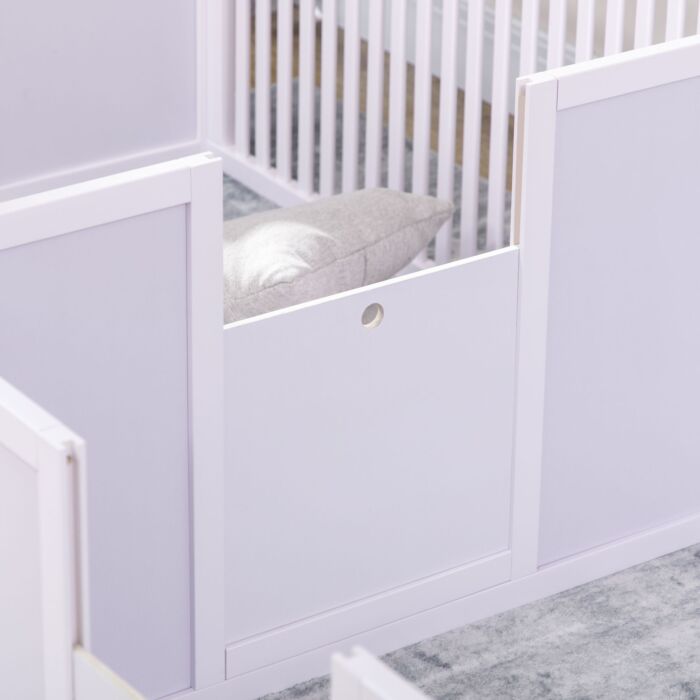 Pawhut 7 Panels Playpen With 3 Doors For Baby Dogs, Two-room Design Puppy Whelping Box - White