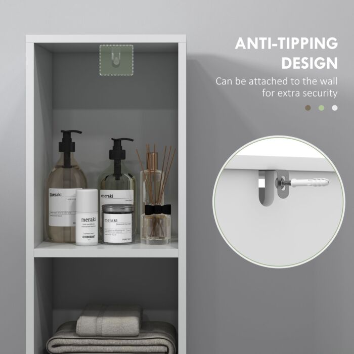 Homcom Narrow Bathroom Cabinet, Slim Bathroom Storage Unit With Open Compartment, Freestanding Storage Cupboard For Small Spaces, 30 X 30 X 160 Cm, White