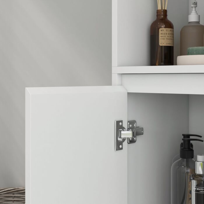 Homcom Narrow Bathroom Cabinet, Slim Bathroom Storage Unit With Open Compartment, Freestanding Storage Cupboard For Small Spaces, 30 X 30 X 160 Cm, White