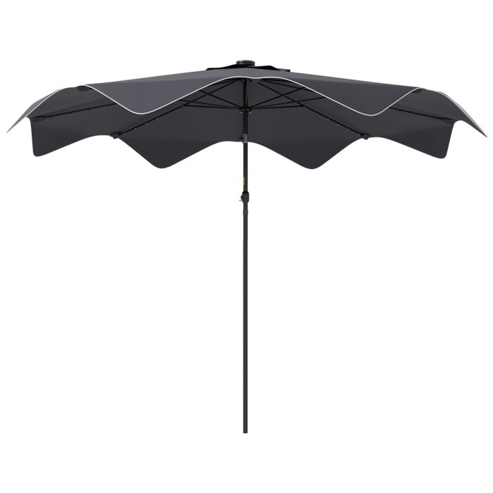 Outsunny Solar Patio Umbrella With Led And Tilt, Outdoor Market Table Umbrella Parasol With Crank, 3 X 3 (m), Dark Grey