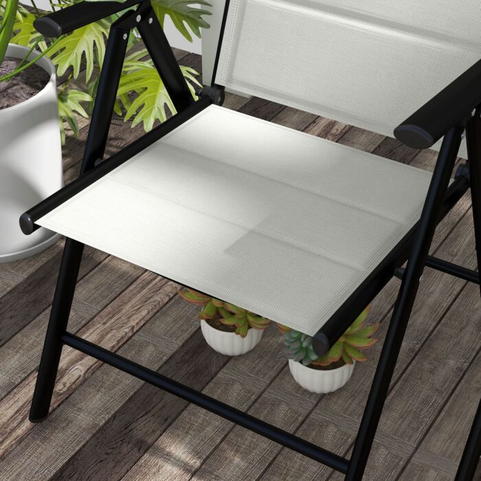 Outsunny Set Of 2 Patio Folding Chairs W/ Adjustable Back, Garden Dining Chairs W/ Breathable Mesh Fabric Padded Seat, Backrest, Headrest, Light Grey