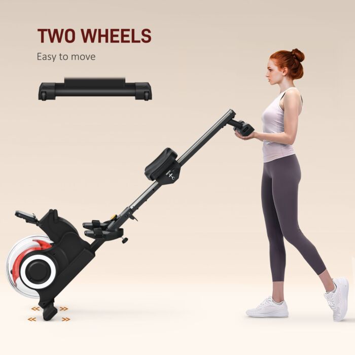 Sportnow Foldable Rowing Machine, Water Rower With Wheels, Lcd Monitor And Tablet Holder For Cardio Training, Black