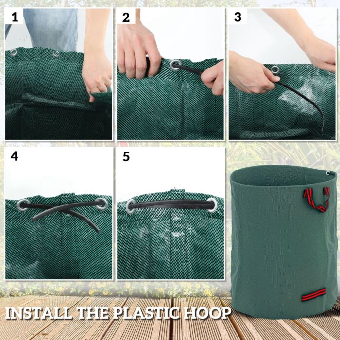 Outsunny Garden Waste Bags, 300l X 3 Heavy Duty Garden Bags, Foldable And Reusable Garden Sacks With Handles For Collecting Garden Waste, Plant Waste Grass And Leaves, Green