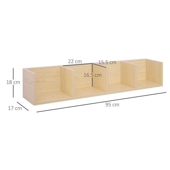 Homcom Wall Mount 84 Cd / 56 Dvd/blu-ray/ Media Storage Rack 4 Cubes Wooden Shelf Organizer Unit Bookcase Display (natural Wood Colour)