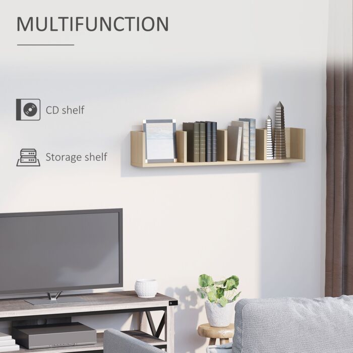 Homcom Wall Mount 84 Cd / 56 Dvd/blu-ray/ Media Storage Rack 4 Cubes Wooden Shelf Organizer Unit Bookcase Display (natural Wood Colour)