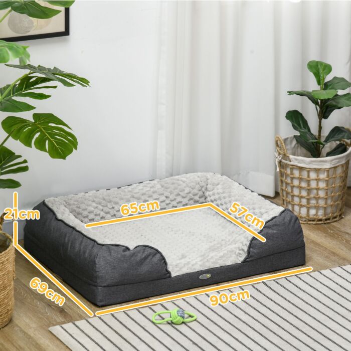 Pawhut Calming Dog Bed Pet Mattress W/ Removable Cover, Anti-slip Bottom, For Medium Dogs, 90l X 69w X 21hcm - Charcoal Grey