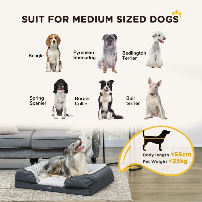 Pawhut Calming Dog Bed Pet Mattress W/ Removable Cover, Anti-slip Bottom, For Medium Dogs, 90l X 69w X 21hcm - Charcoal Grey