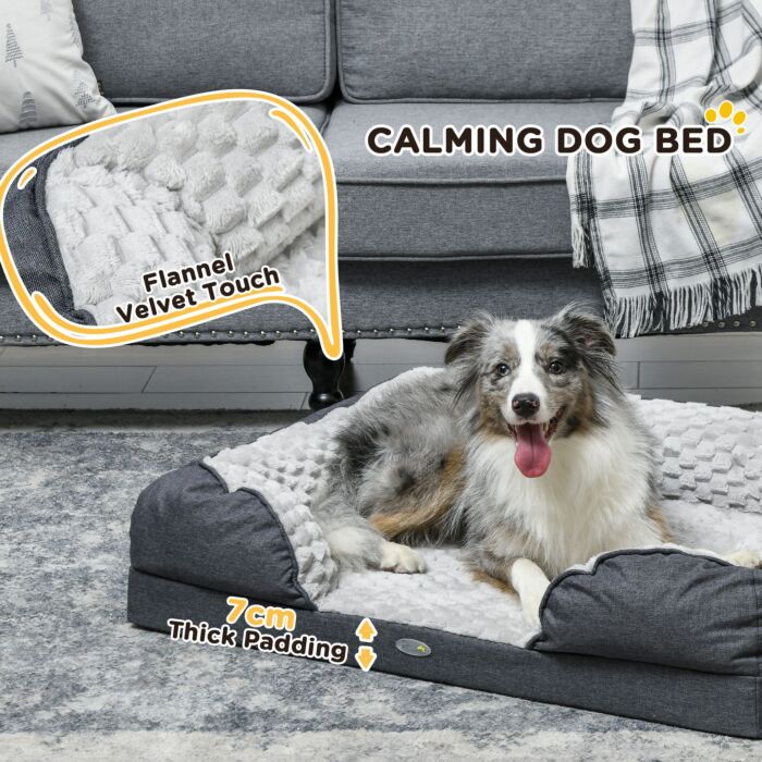 Pawhut Calming Dog Bed Pet Mattress W/ Removable Cover, Anti-slip Bottom, For Medium Dogs, 90l X 69w X 21hcm - Charcoal Grey