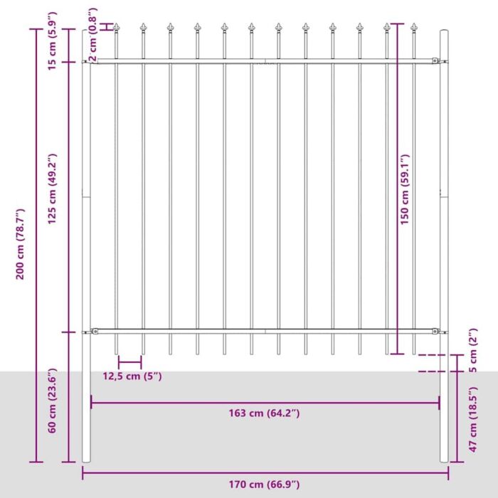 Vidaxl Gray Garden Fence With Spear Top 8.5x1.5 M Steel