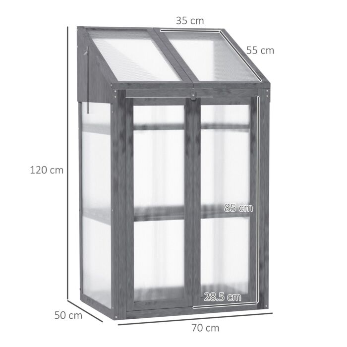 Outsunny 3-tier Wooden Cold Frame Greenhouse Garden Grow House W/ Polycarbonate Glazing, Openable Lid, 70 X 50 X 120 Cm, Grey