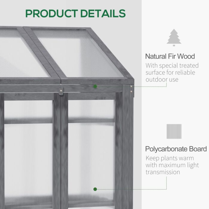 Outsunny 3-tier Wooden Cold Frame Greenhouse Garden Grow House W/ Polycarbonate Glazing, Openable Lid, 70 X 50 X 120 Cm, Grey