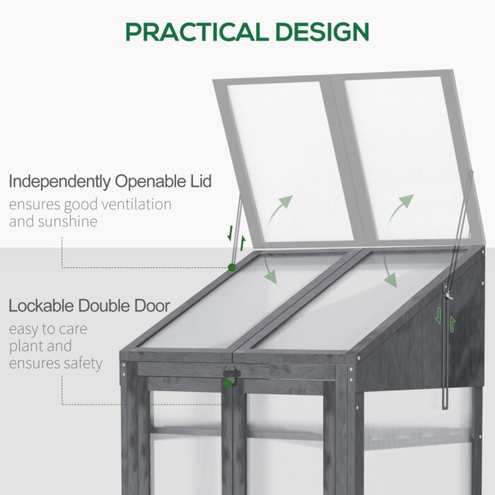 Outsunny 3-tier Wooden Cold Frame Greenhouse Garden Grow House W/ Polycarbonate Glazing, Openable Lid, 70 X 50 X 120 Cm, Grey