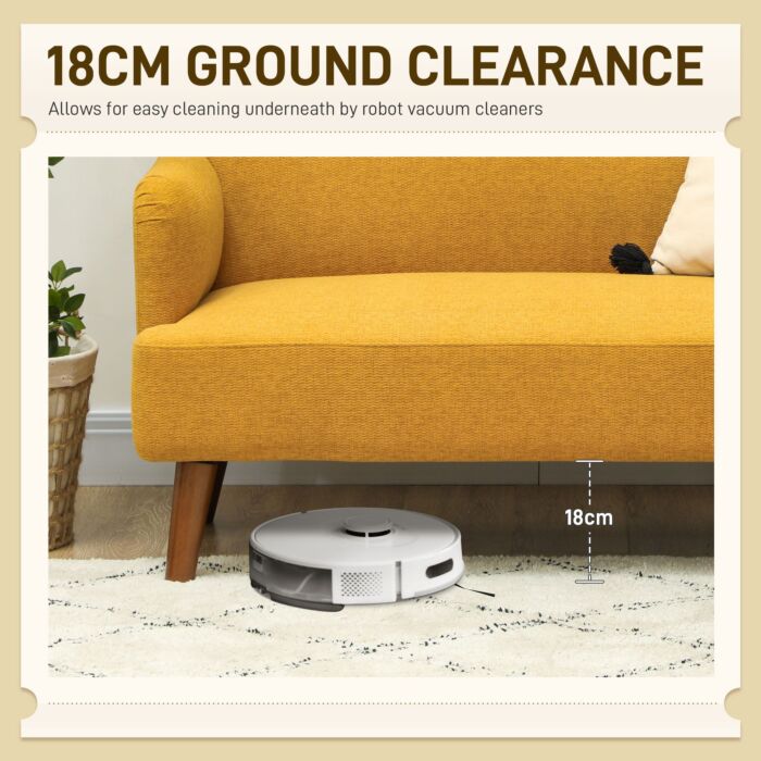 Homcom Velvet Feel Fabric 2 Seater Sofa, Small Sofa Loveseat With 21cm Thick Padding And Wood Legs, Yellow