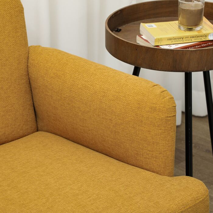 Homcom Velvet Feel Fabric 2 Seater Sofa, Small Sofa Loveseat With 21cm Thick Padding And Wood Legs, Yellow