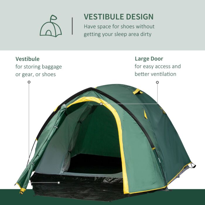 Outsunny Dome Tent For 2 Person Camping Tent With Large Windows, Waterproof Green And Yellow