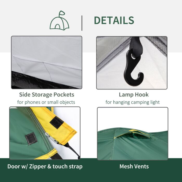 Outsunny Dome Tent For 2 Person Camping Tent With Large Windows, Waterproof Green And Yellow