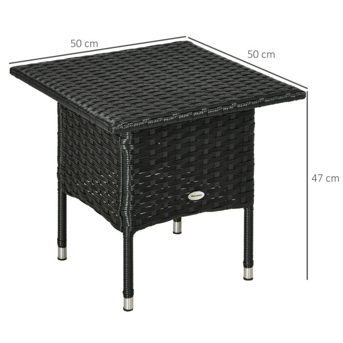 Outsunny Rattan Side Table, Outdoor Coffee Table, With Plastic Board Under The Full Woven Table Top, Black