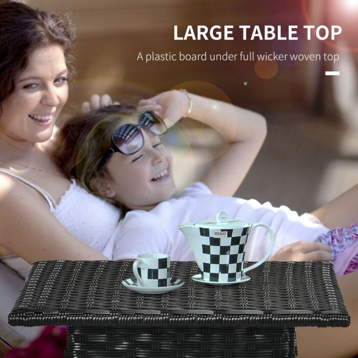 Outsunny Rattan Side Table, Outdoor Coffee Table, With Plastic Board Under The Full Woven Table Top, Black