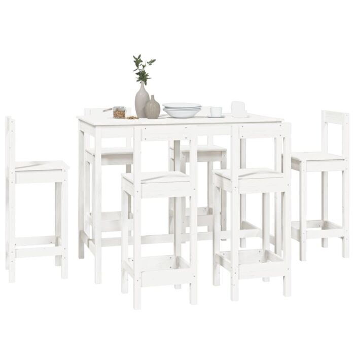 Vidaxl 7 Piece Bar Set White Solid Wood Pine