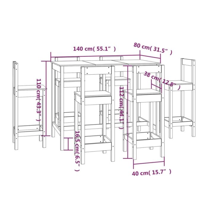 Vidaxl 7 Piece Bar Set White Solid Wood Pine