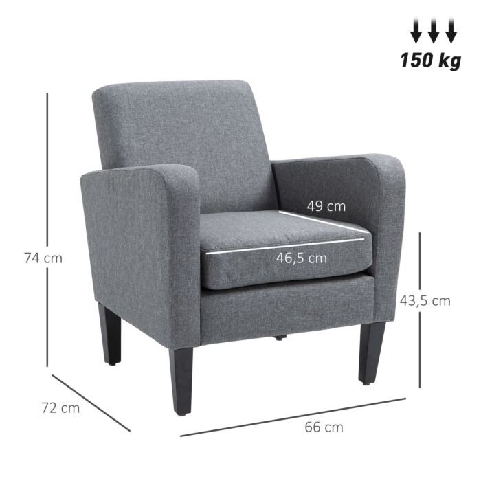 Homcom Linen Single Armchair, With Padded Seat - Grey