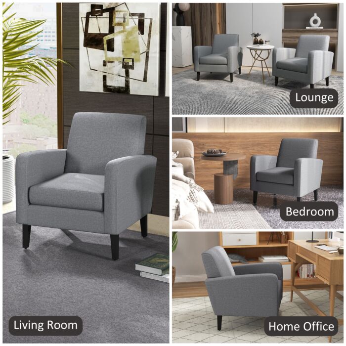 Homcom Linen Single Armchair, With Padded Seat - Grey