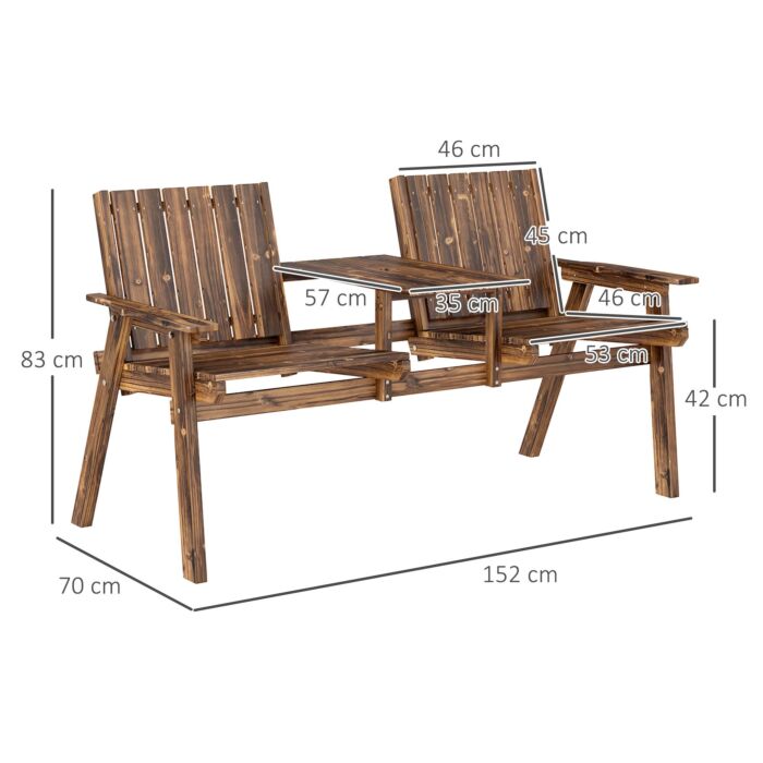 Outsunny 2-seater Garden Bench With Table & Parasol Hole, Antique Loveseat For Porch, Patio, Carbonised Finish
