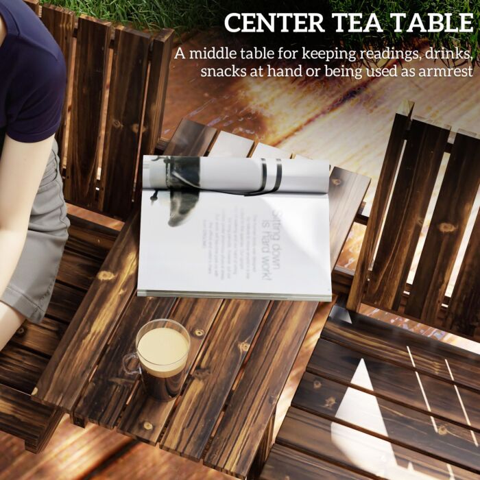 Outsunny 2-seater Garden Bench With Table & Parasol Hole, Antique Loveseat For Porch, Patio, Carbonised Finish