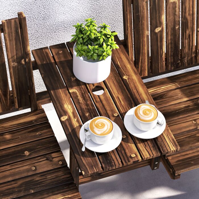 Outsunny 2-seater Garden Bench With Table & Parasol Hole, Antique Loveseat For Porch, Patio, Carbonised Finish
