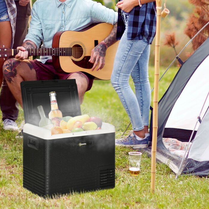 Outsunny 50l Car Refrigerator, Portable Compressor Car Fridge Freezer, Electric Cooler Box With 12/24v Dc And 110-240v Ac For Camping Down To -20℃