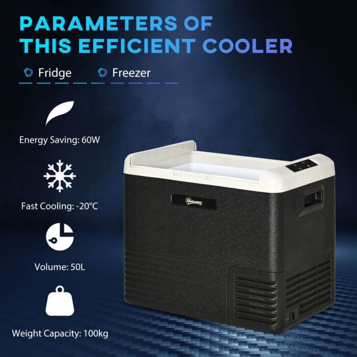Outsunny 50l Car Refrigerator, Portable Compressor Car Fridge Freezer, Electric Cooler Box With 12/24v Dc And 110-240v Ac For Camping Down To -20℃