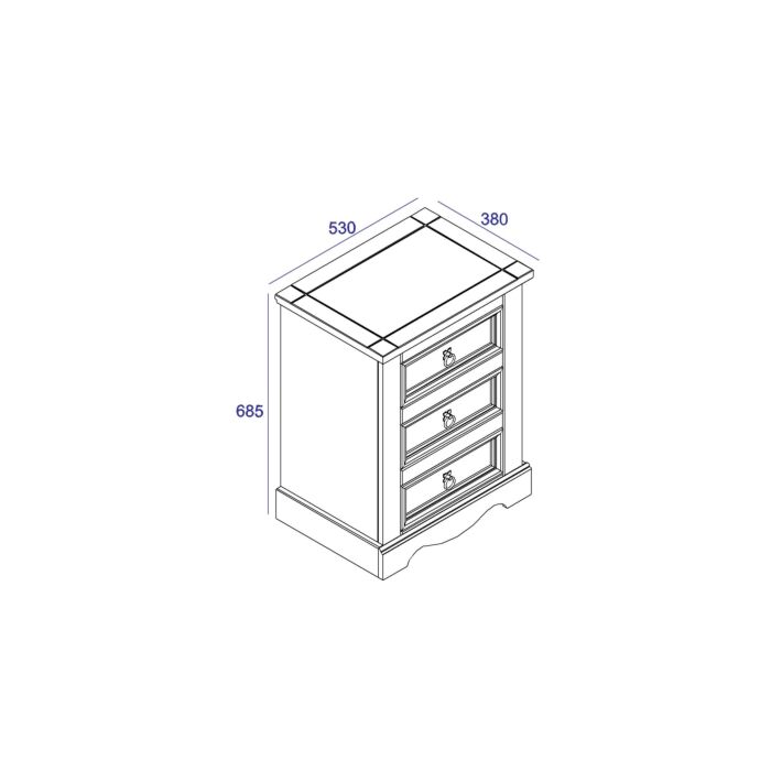 Corona 3 Drawer Bedside Cabinet