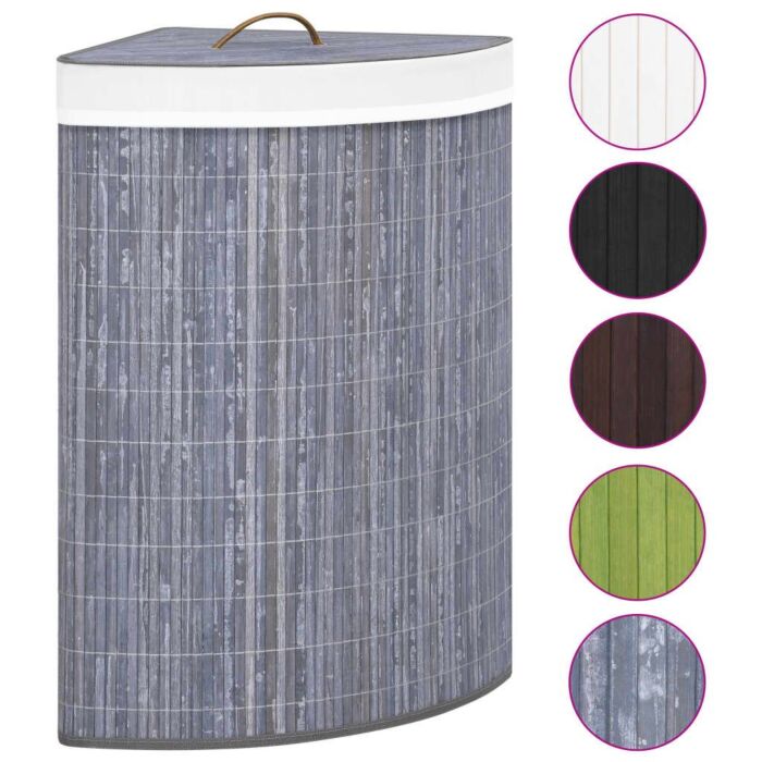 Vidaxl Bamboo Corner Laundry Basket Grey 60 L
