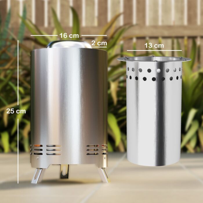 Outsunny Smokeless Fire Pit, 16 X 16 Cm Stainless Steel Portable Wood Burning Firepit With Poker For Garden Camping Bonfire Party, Silver Tone