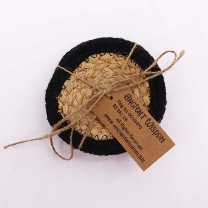 Natural Coaster - Jute & Cotton 10cm (set Of 4) - Black Boarder
