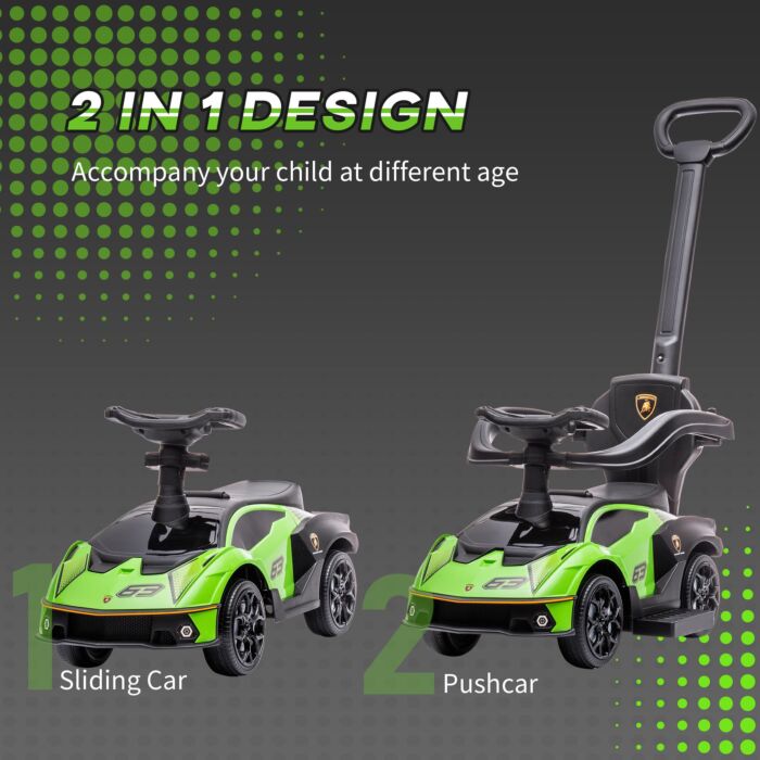 Aiyaplay 2 In 1 Baby Push Along Car Ride On Cars Sliding Car Essenza Scv12 Licensed For Toddler W/ Horn Engine Sound, Green