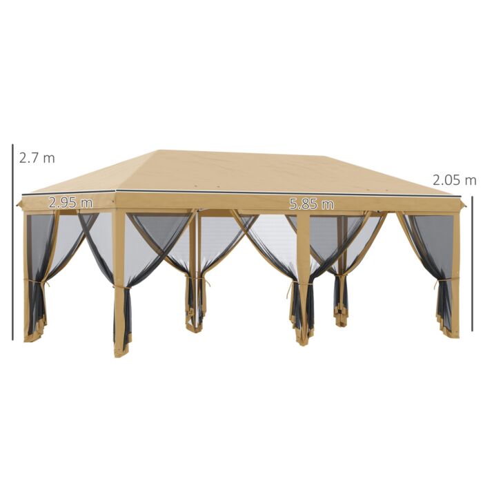 Outsunny 6 X 3(m) Pop Up Gazebo, Outdoor Canopy Shelter, Marquee Party Wedding Tent With 6 Mesh Walls And Carry Bag, Beige